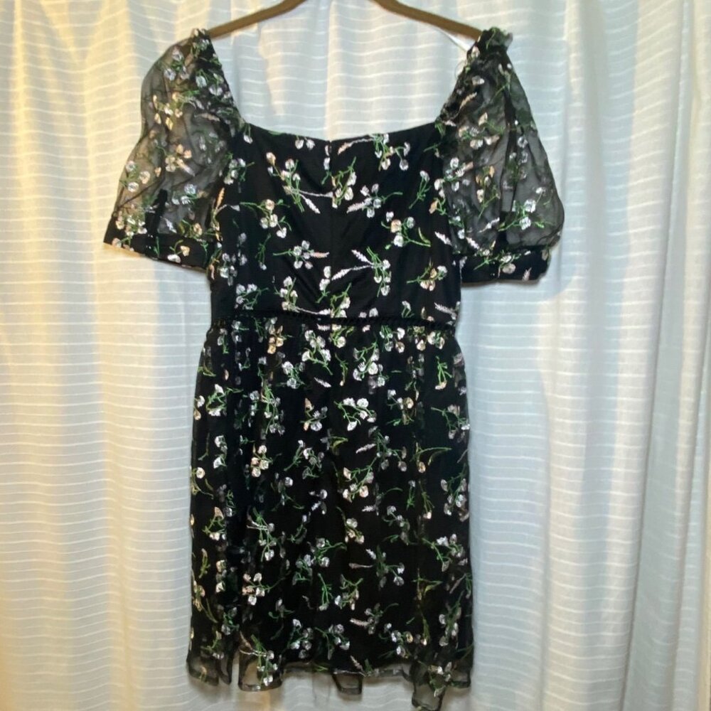 Lulus Floral Embroidered Black Mini Dress Sheer Whimsygoth Witchy‎ Prom Wedding
